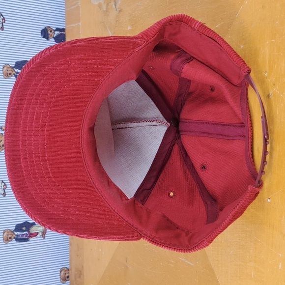 Vintage 80s red & white brim trim corduroy blank panel casual snapback hat cap - Picture 7 of 7